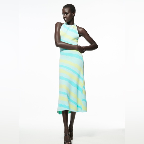 Zara Halter Neck Low Back Midi Knit Dress - Picture 2 of 5